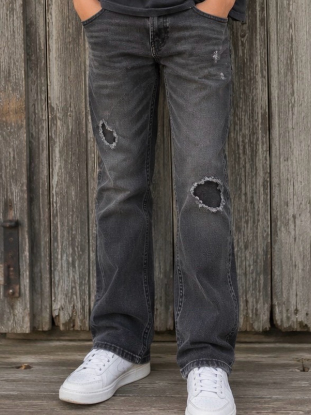 abercrombie kids Distressed Black Jeans with Ripped Knees 13-14 slim